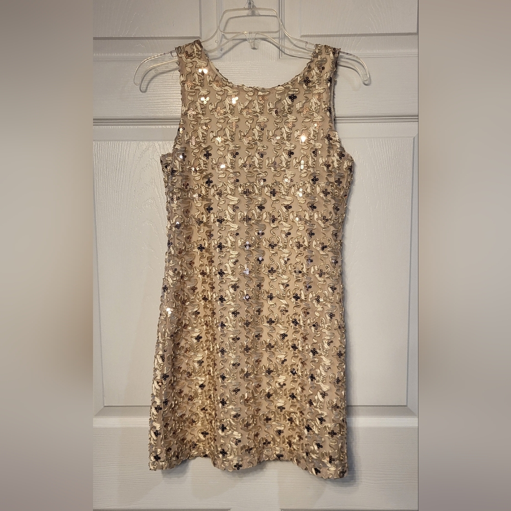 Laundry By Shelli Segal Gold Sequined Sleeveless Dress Size 14 Wedding Holiday
